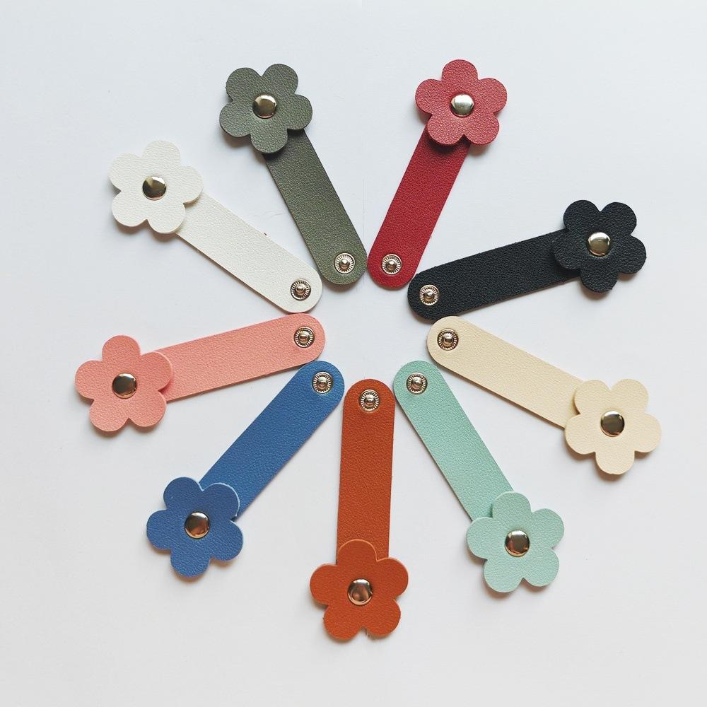 Cable Winder PU Leather Flower Shaped Cable Tie Headphone Stand Wire Organizer Headphone Winding Device