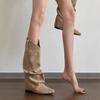 Super Soft Sheepskin~ Brown Western Cowboy Boots Versatile Wasteland Wind Piling Boots Women's Inner Height Increase and Thinness Retro Boots