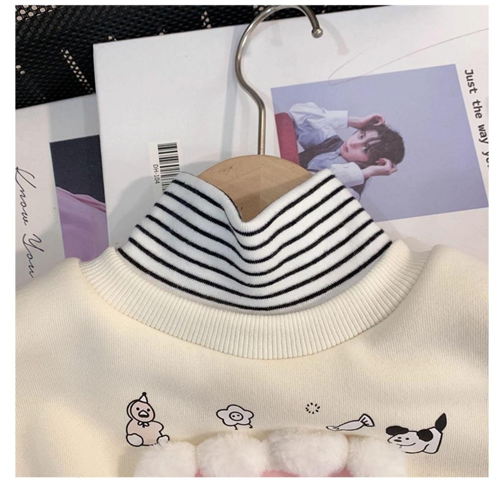 Toddler Girls' Cartoon High-Neck Sweatshirt, Autumn/Winter 2025, Velvet Pullover, Cute and Stylish