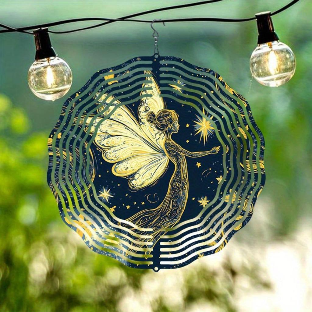 Kovový větrník s ručně malovaným designem víly, 360° otočný háček, venkovní zahradní dekorace pro Halloween, Vánoce, Den díkůvzdání, sváteční dárek