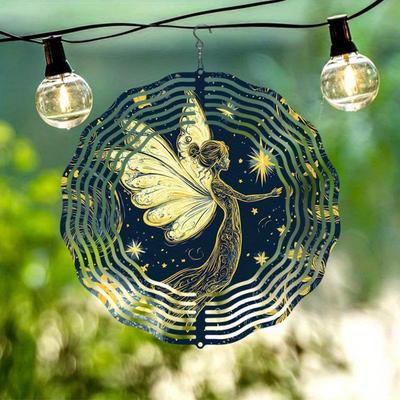 Girella a Vento in Metallo con Disegno di Fata Dipinto a Mano Gancio Rotante a 360° Decorazione da Giardino per Esterno per Halloween Natale Giorno del Ringraziamento Regalo per le Festività