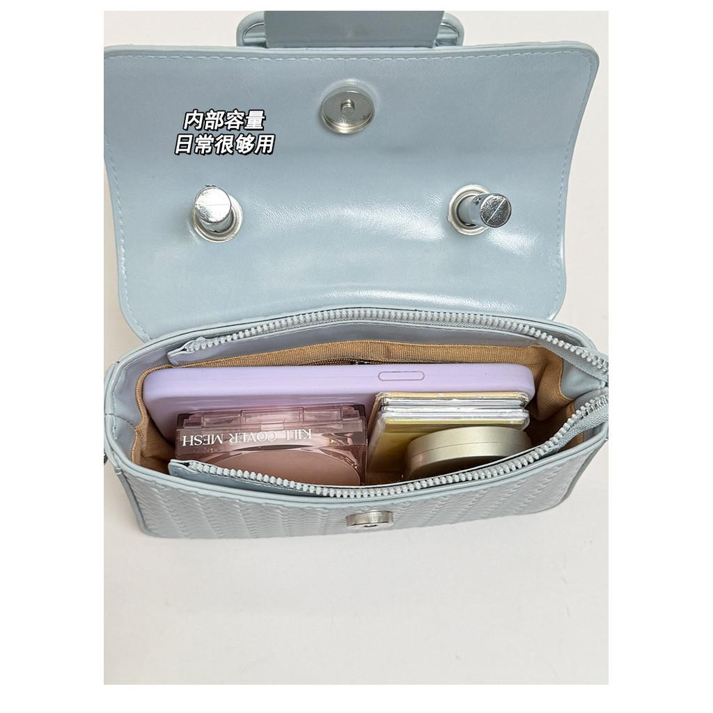 IELGY Woven Pattern Pink Small Square Bag Ladies Fashionable All-Match Messenger Bag