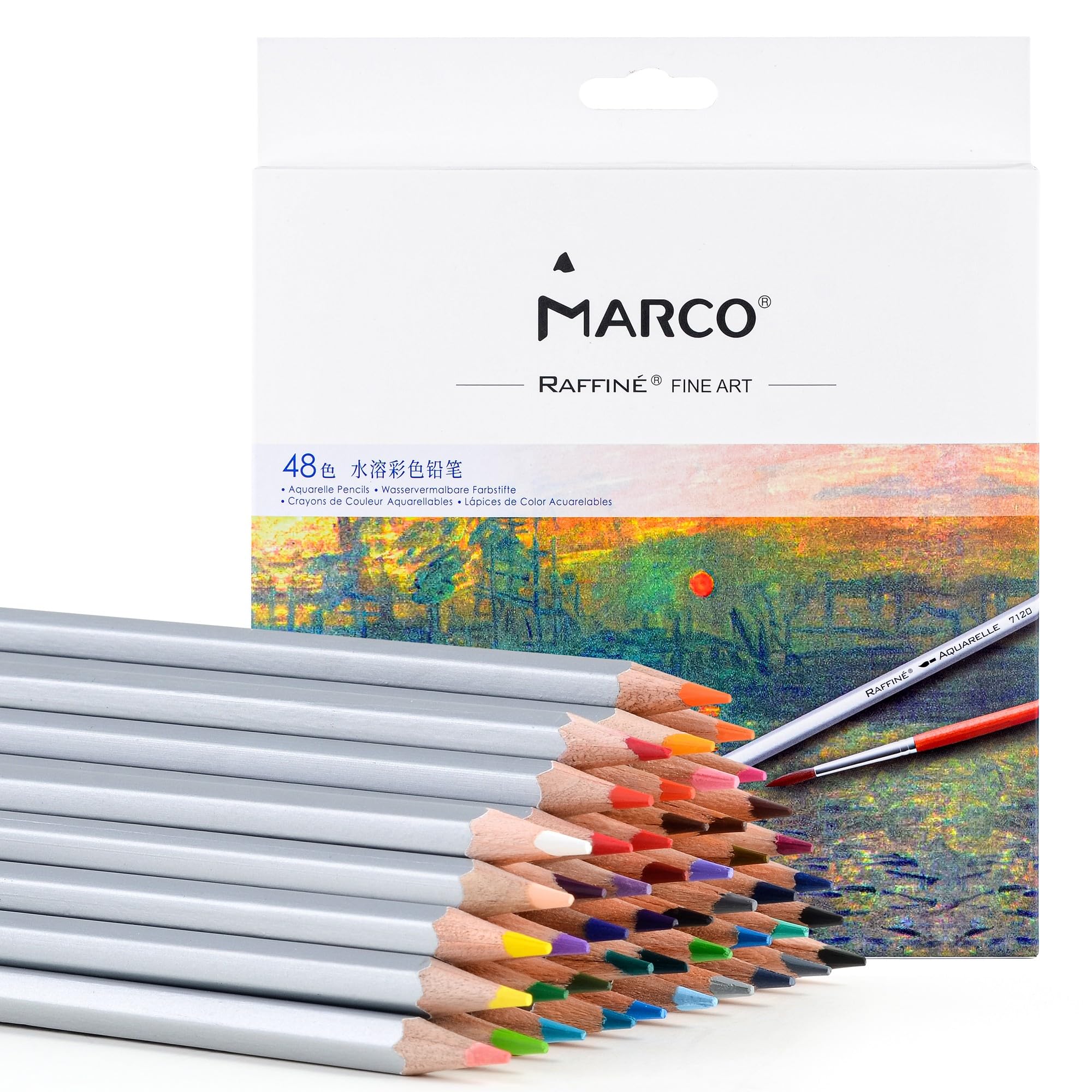 

Marco Акварельные Цветные 48 Раскраска для Детей и Набор Акварельных Карандашей с Профессиональными Мягкими Цветными Карандашами для Рисования для Начальной Школы, Художественные Канцелярские Товары