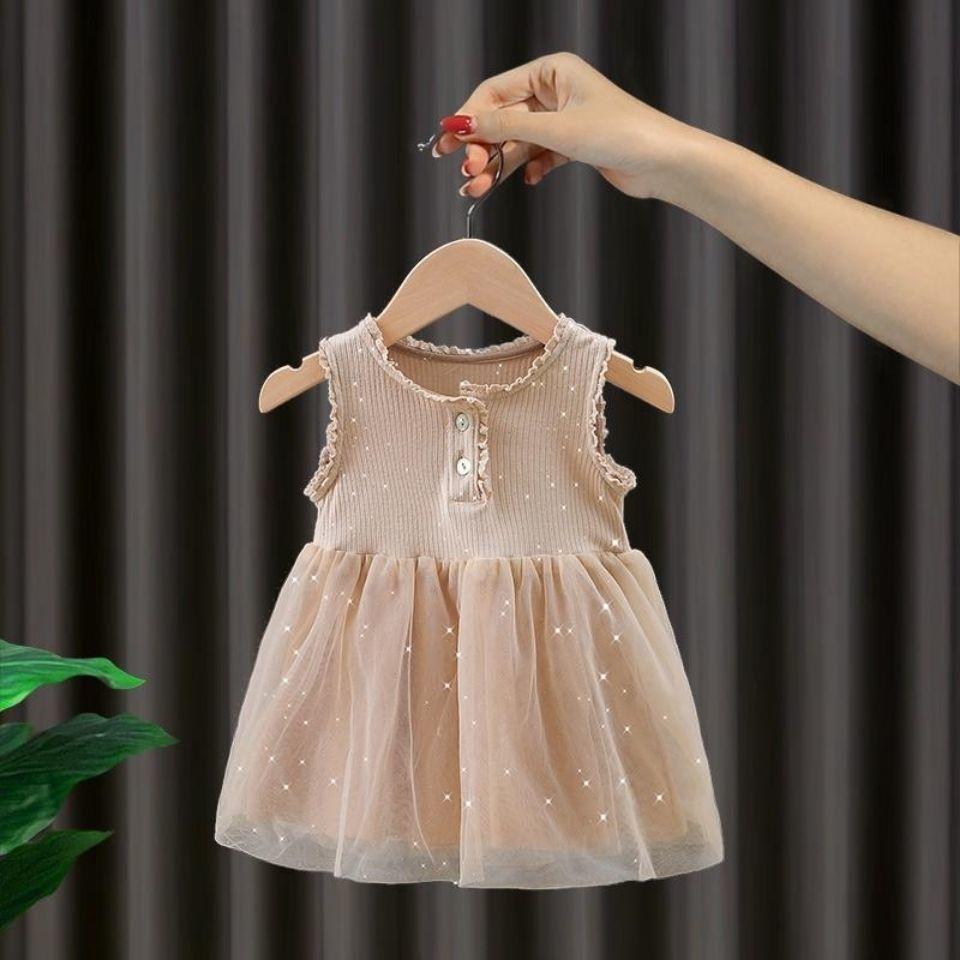 Girls Dress Summer Fashion Mesh Dress Slip Princess Dress Ruffled Sleeveless A-line Dress