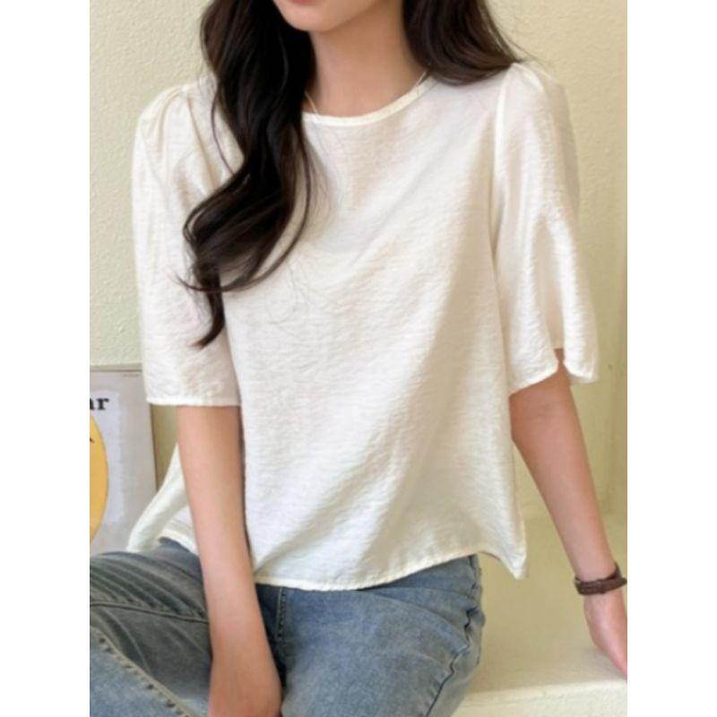 South Korea Foreign Orders Japan Round Neck White Loose and Simple Summer Pullover Half Length Half Sleeve T-shirt Bottoming Shirt Tops Women
