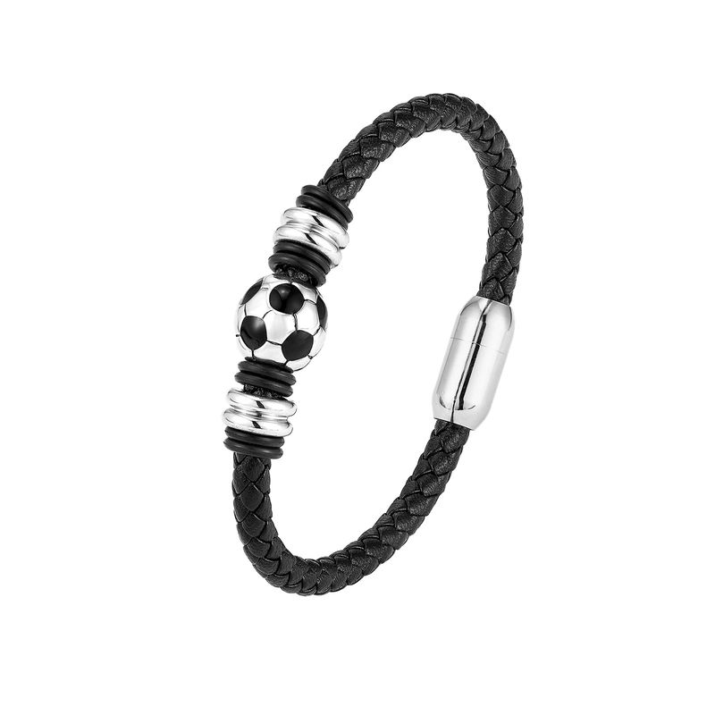 

Браслет из титановой стали и кожаного шнура Футбол Чемпионата мира Мужской и женский кожаный ремешок Модный спортивный аксессуар для фанатов Подарок Сувенир Black Medium 19cm