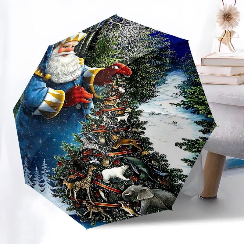 

1pc Jolly Santa Claus Outdoor Umbrella, Auto Open Close, Foldable Design, 8-Rib Iron Frame, Festive Gift for Fans, Travelers, Daily Use.H015