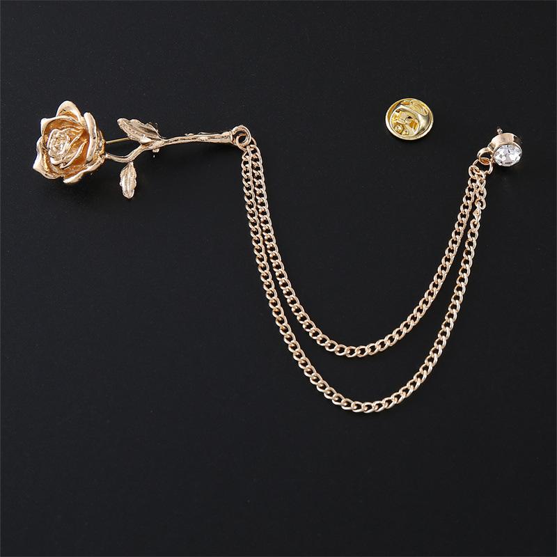 Nieuwe Metalen Roos Bloem Broche Strass Kwast Ketting Reversspelden voor Mannen en Vrouwen Trendy Sieraden Pak Hemd Badge Accessoires