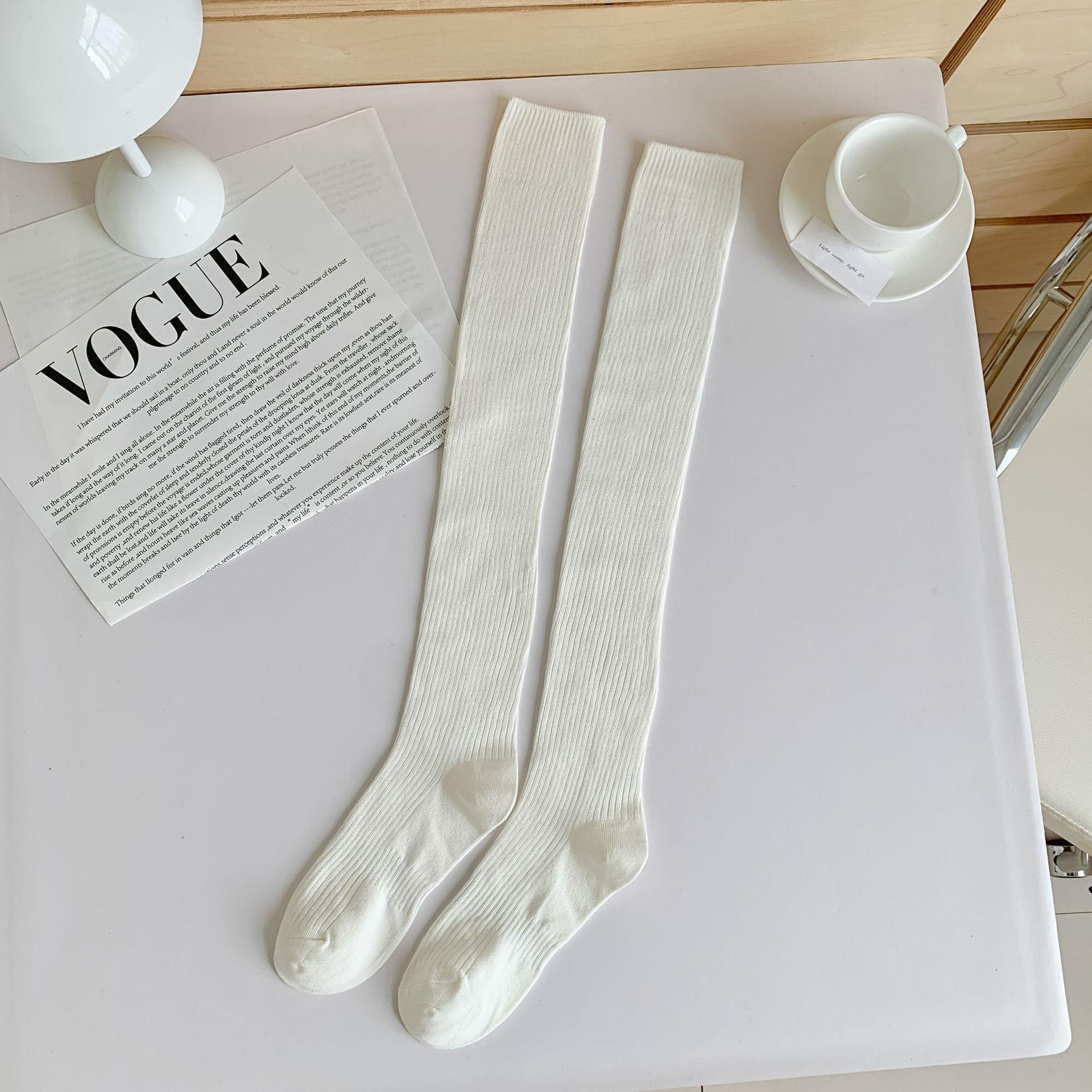 

Double-Needle Solid Color Socks, High-Top Thigh-Over Knee Socks, Draw Strips, Vertical Strips, Simple Cotton Socks 36-40 молоко, білий колір