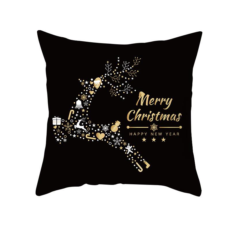 Christmas Pillow Case Black Gold Series Wish Peach Skin Printed Home Pillow Sofa Cushion