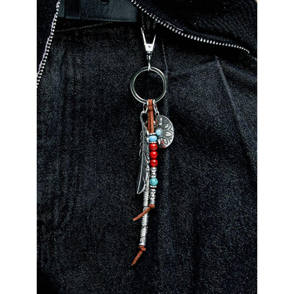 KND navajo feather & beads keyring brown