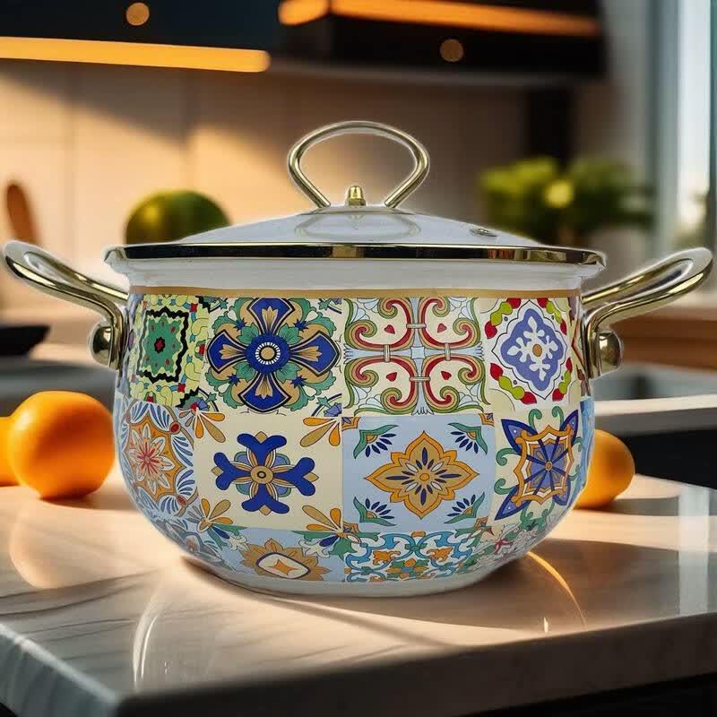 

LIEI 20cm Geometric Flower Enamel Soup Pot