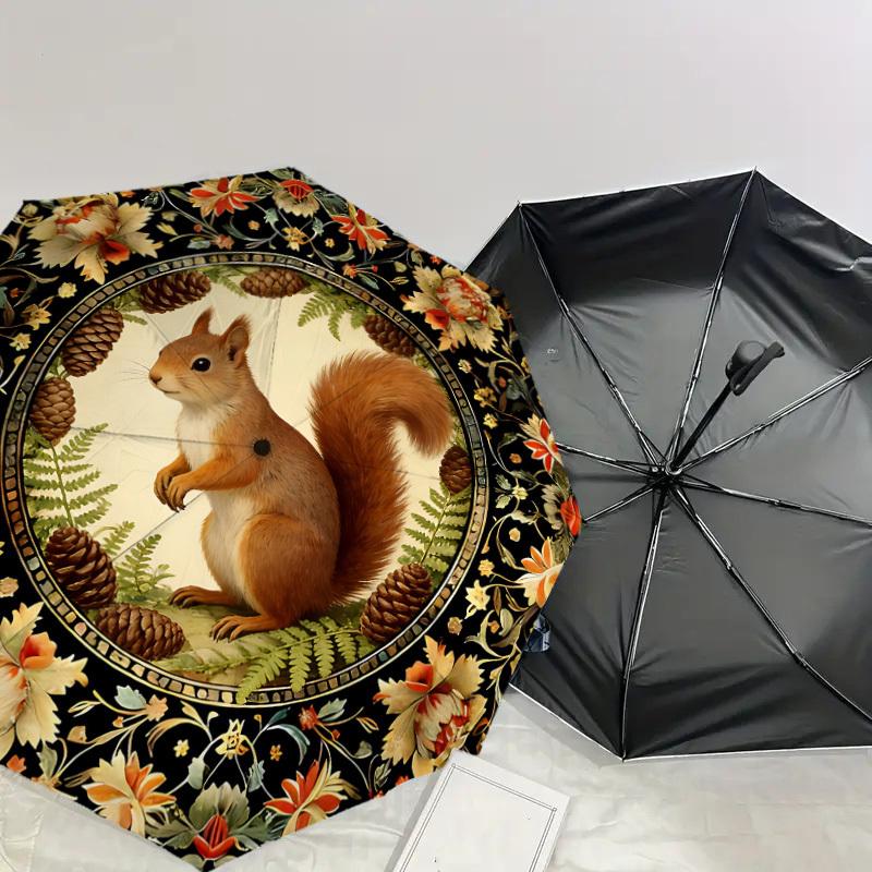 1PC Squirrel Flowers Umbrella-8-Rib Reinforced, Automatic Open, Lightweight & Durable, Cute Fashion Accessory for Outdoor-K1245