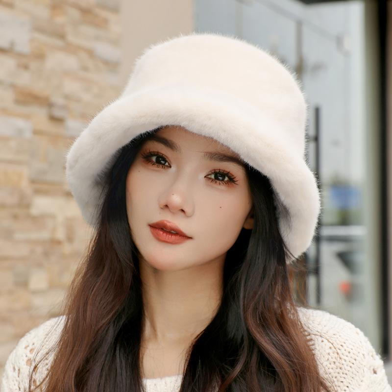 Hat Winter Women's Plush Bucket Hat Autumn and Winter New Warm Imitation Mink Rabbit Fluff Bucket Hat Basin Hat