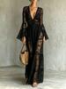 European and American style, lace long-sleeved collar retro dress, slim-fitting and thin long dress women's clothing