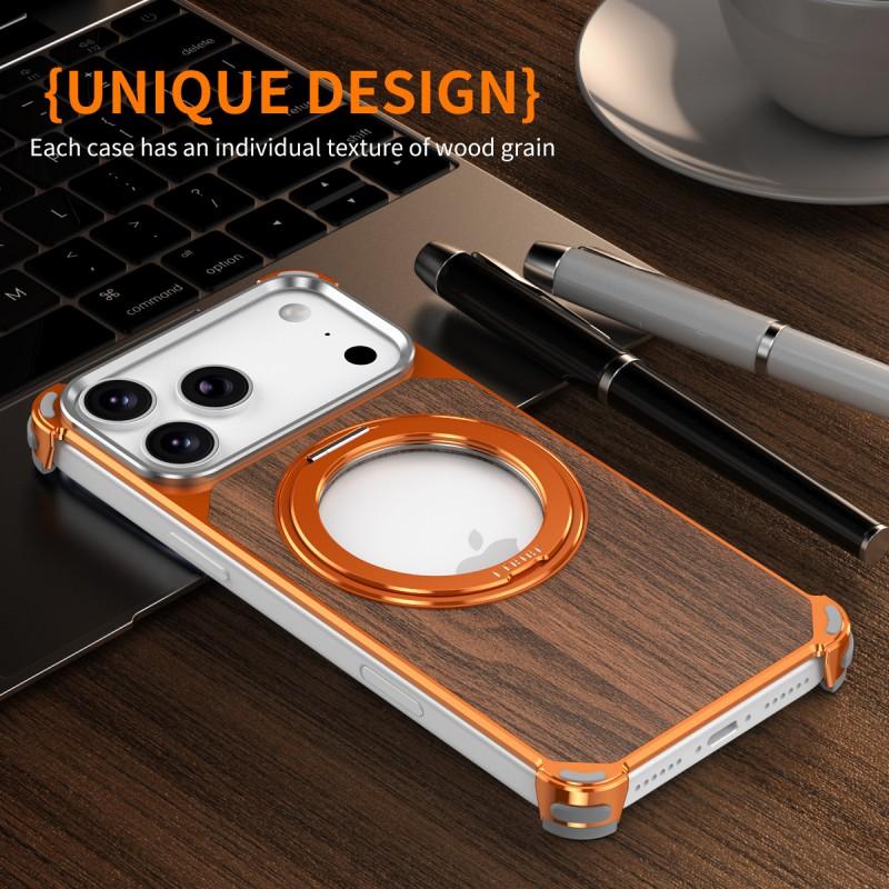 Magnetischer Metall-Drehständer Walnuss-Handyhülle iPhone 17 Pro Max 16 15 Stoßfest Wärmeableitung Kratzfest