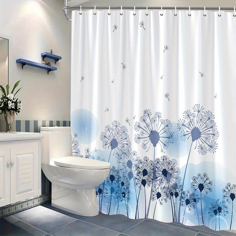 Dandelion Shower Curtain, Blue & White Minimalist Design, Floating Seeds,Polyester, Machine Washable