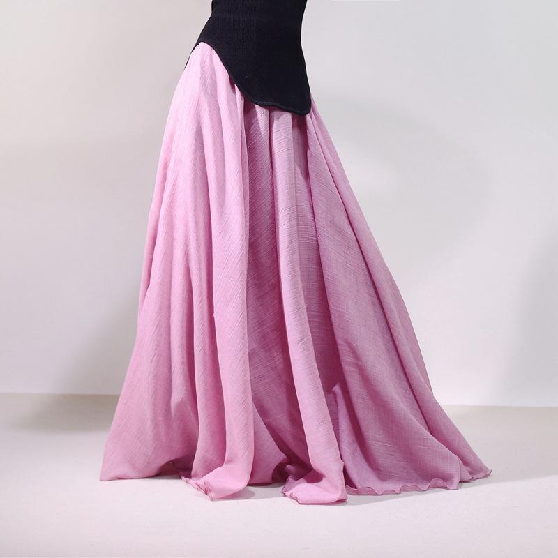 Mori Girl Cotton Linen A-Line Skirt: Elastic Waist, Long Solid Color, National Style Swing