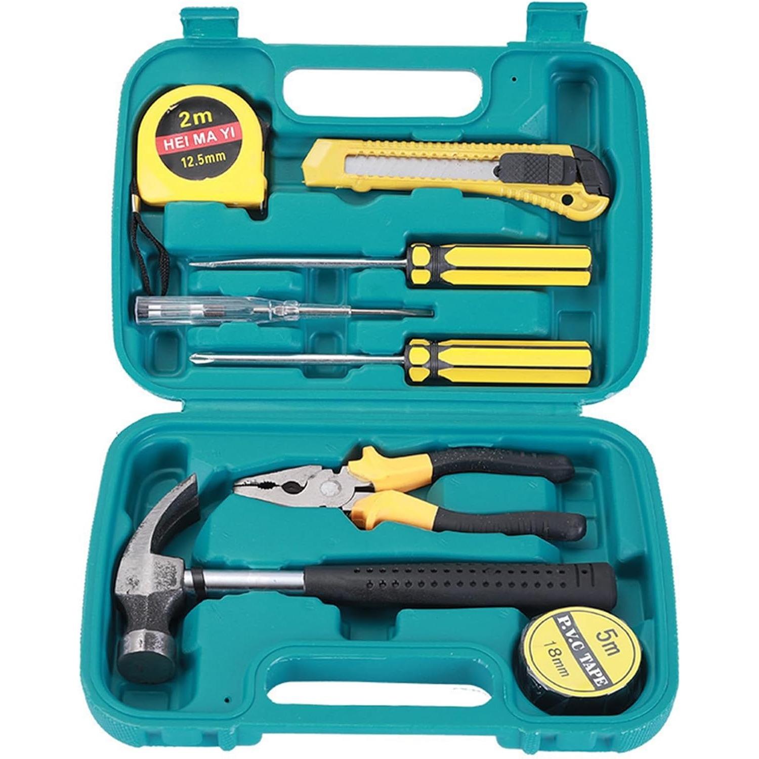 Tool Set General Auto/Home Repair Tool Set Household Basic Hand Small Tools Kit with Plastic Toolbox Storage Case for Home Car 9-Pack