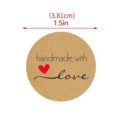 500pcs 1.5Inch DIY Hand Made Handmade with Love Label Wedding Stickers Adhesive Sticker Kraft Round Labels
