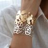 Metallic Stainless Steel Flower Pattern Open Bracelet Fashion Arm Ring Jewelry