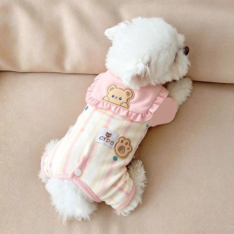 Warm Dog Jumpsuit With Navy Collar Small Breeds Winter Pet Clothing Soft Fleece Four-Legged Outfit
