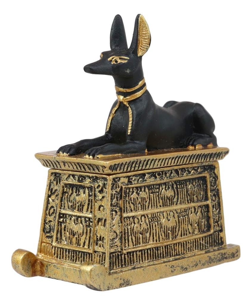 Ebros Gift Ebros Egyptian God Hieroglyph Anubis Dog Egyptian Miniature Cartouche Box Black and Gold Finish Gods and Goddesses Ancient Legendary Deity
