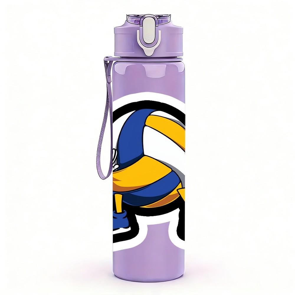 1PC Cartoon Volleyball Character Print 750ml Color Plastic Sports Water Bottle Leakproof Flip Straw Lid Suitable for Sports Office Home Use