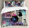 Old Newspaper Duvet Cover Set Vintage French Bedding Set Brown Quilt Cover For Kids Boys Girls Teens Polyester Comforter Cover