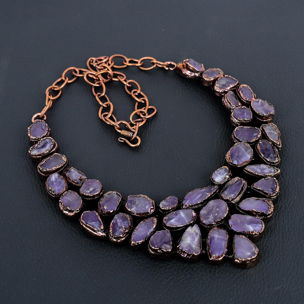 Amethyst Necklace Gemstone Jewelry, Copper Electroformed Necklace, Gift For Women Handmade Necklace