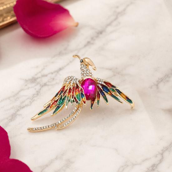 Strong Buckle Brooch Faux Crystal Colorful Phoenix Brooch, Rhinestone Animal Peacock Lapel Fade Resistant Pin, Cute Badge for Clothes Hat Bag