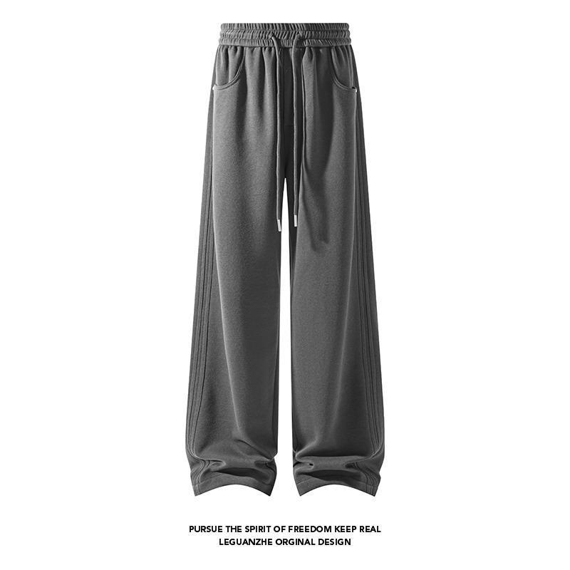 American high street new sweatpants men's casual scimitar sports trousers rivet autumn wide leg loose middle waist cotton