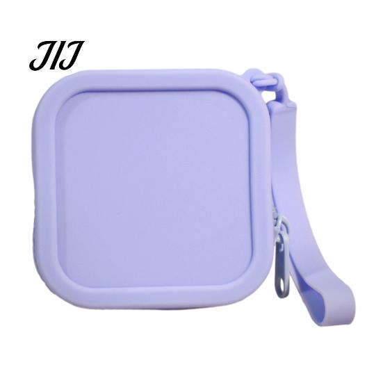 Portable Earphone Case for Travel Silicone Coin Pouch with Zipper And Wrist Strap, Square Shockproof Soft Key Organizer Storage Bag, Lightweight