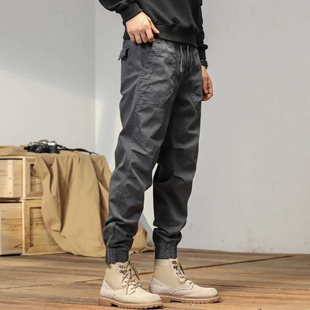 Men Cargo Pants Drawstring Elastic Waist Single Color Muti Pockets Comfortable Fit Ankle-banded Sport Trousers Streetwear Daily Wear Everyday