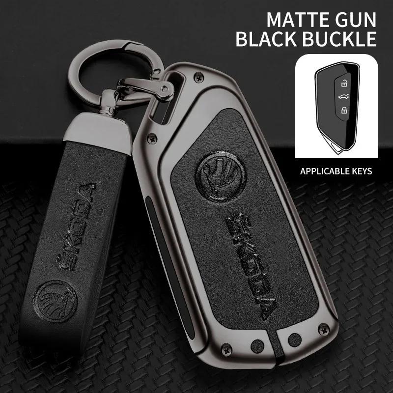Car Sticker 2025 Hot Car Zinc Alloy Leather Smart Remote Key Fob Case Cover Protector Shell For Skoda Octavia 4 8 A8 2020 2021 K