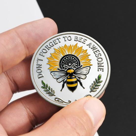 Bee Kind Positivity Commemorative Coin Motivational Bee Challenge Coin Double-Sided Inspirational Collectible Token Gift for Friends Family