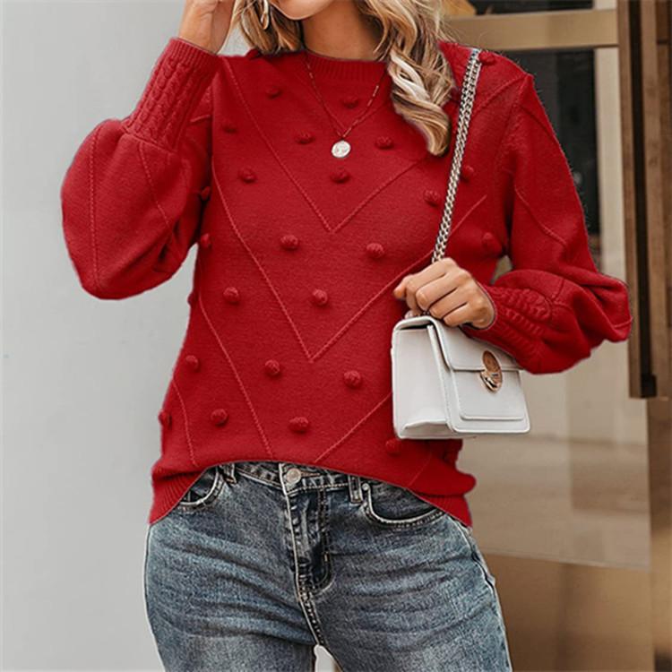 Women's Fashion Casual Fall Winter Solid Color Print Long Sleeve O-Neck Sweaters