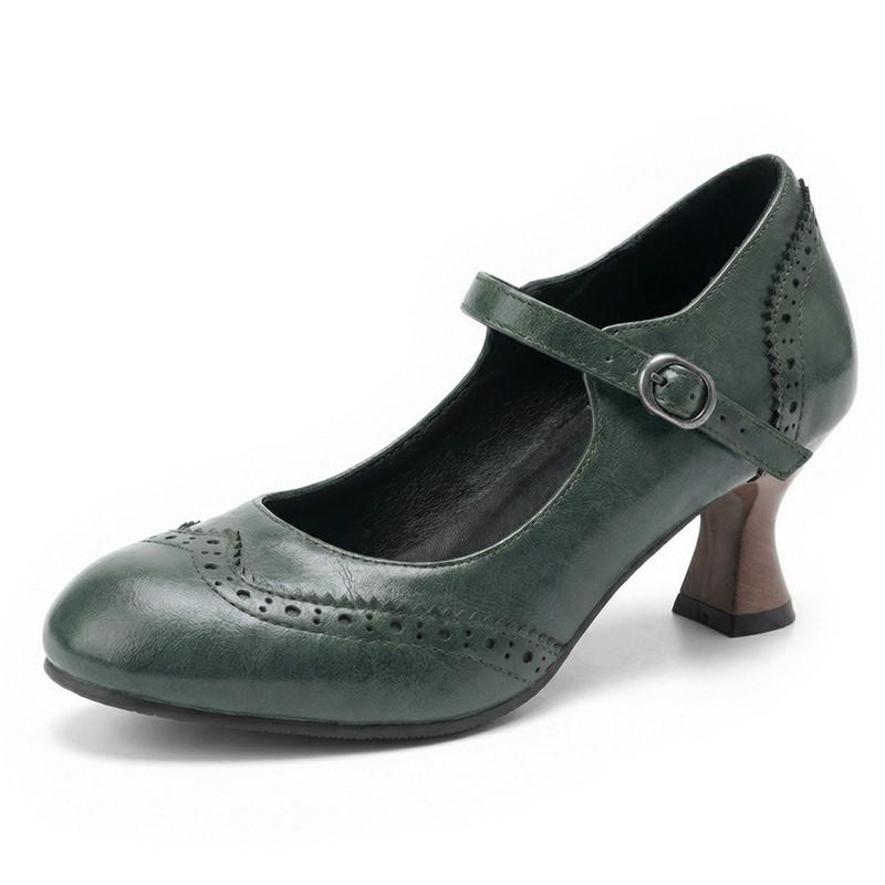 Dames hoge hakken lente en zomer nieuwe dunne hak retro gesp lichte mond enkele schoenen grote maat lage schoenen