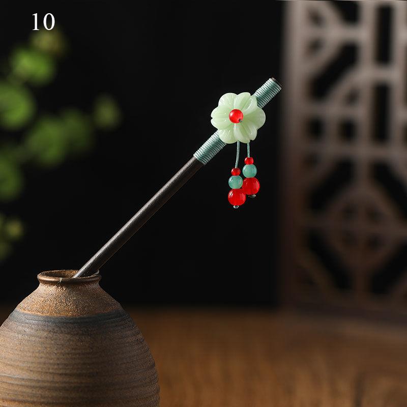 Vintage Handmade Luxury Flower Tassel Hairpins Hair Sticks Hair Wood Chinese Hair Stick Pins For Women Hair Ornaments headdress