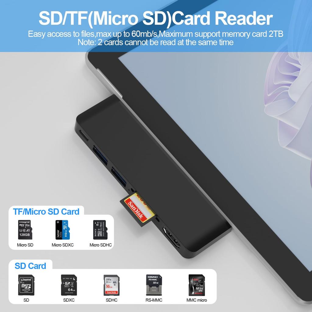 Surface Pro Hub 4K HDMI Port USB C Thunderbolt 4 PD Charging USB Card Reader Microsoft Surface Pro Dedicated Dock 9/10/11/X + (Display + + Data) +