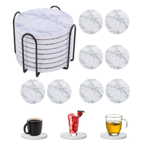 Lartisan 8-Piece Ceramic Coaster Set with Marble Pattern, Stylish, Absorbent, Quick-Drying, and Insulating, Better Than Diatomaceous Earth, Tea Pads,