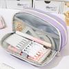 Retro Pencil Bag Multi-Compartment Canvas Pencil Case Large Capacity Pen Pouch Stationery Organizer for Students Boys Girls