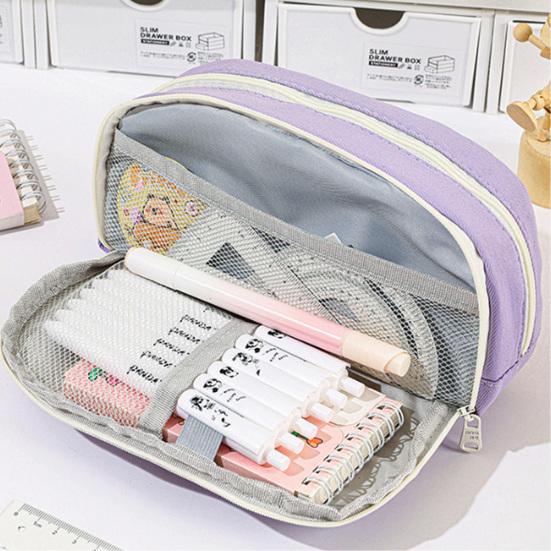 Retro Pencil Bag Multi-Compartment Canvas Pencil Case Large Capacity Pen Pouch Stationery Organizer for Students Boys Girls