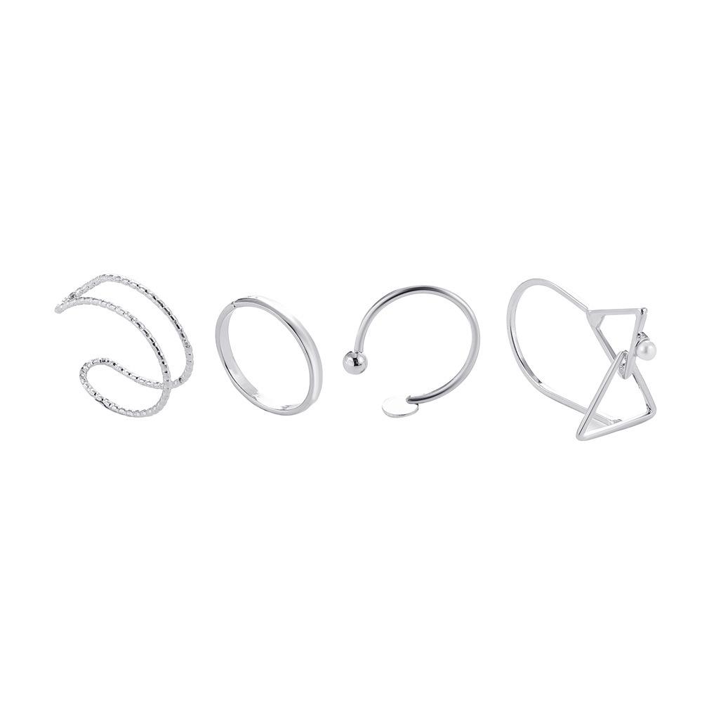 Chic INS Style Pearl Earrings & Geometric Pendant Necklace Bracelet Ring Set