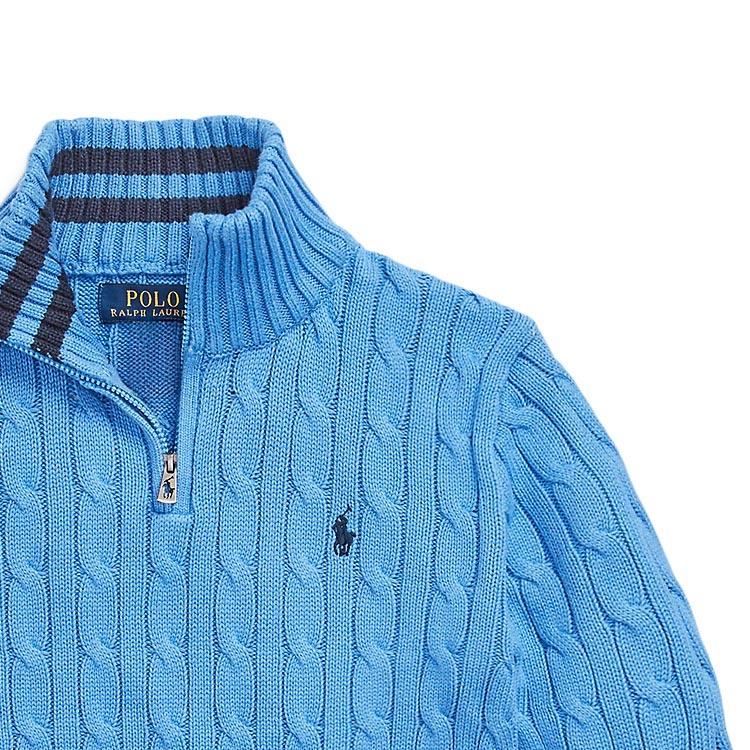 Polo Ralph Lauren Kids SS24 Pattern Embroidered Solid Color Zip Long Sleeve Knit Sweater Kids Sweater Blue CWPOSWEY6820477-400