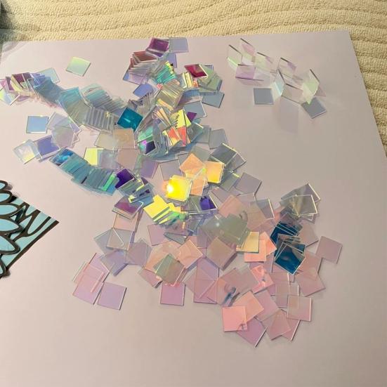 Iridescent Acrylic Squares 0.8'' x 0.8''/1.2" x 1.2" Mini Rainbow Holographic Acrylic Sheets Set Double-Sided Holo Tiles for DIY Crafts Light Shadow