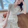 2025 New Floral Chiffon Summer Dress: Waist-Cinched, Slimming, Long Skirt Style for Vacations