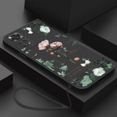Coque en Silicone à fleurs pour Xiaomi, compatible modèles Redmi Note 11 Pro Plus, 11pro +, 5G, 10, 8, 9 Pro Max, 9t, 9s, 10s, papillon, avec lanière
