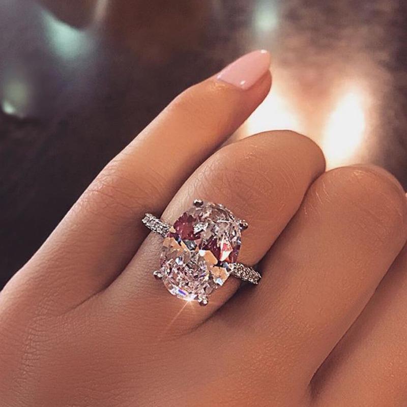 Gica Gema Anillos Ovalados Para Mujer Niña Plata de Ley 925 9*13mm Circonita Rosa Blanca Boda Compromiso Aniversario Joyería Regalo