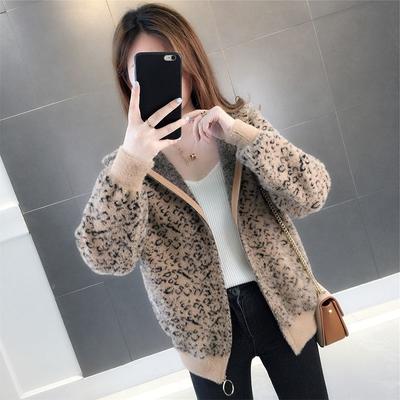 Lady New Autumn and Winter Women Korean Version of The Leopard Sweater Woman Mink Velvet Jacket Knitted Cardigan Fashion Female